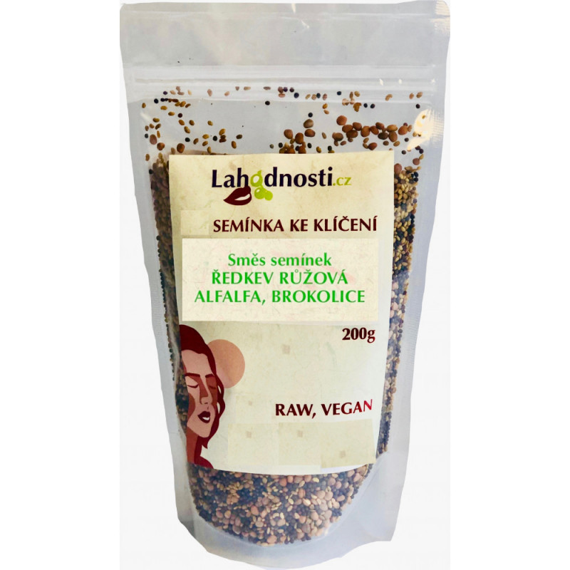 SMĚS SEMÍNEK ŘEDKEV RŮŽOVÁ, ALFALFA, BROKOLICE BIO - semínka ke klíčení 200g (Evropa)
