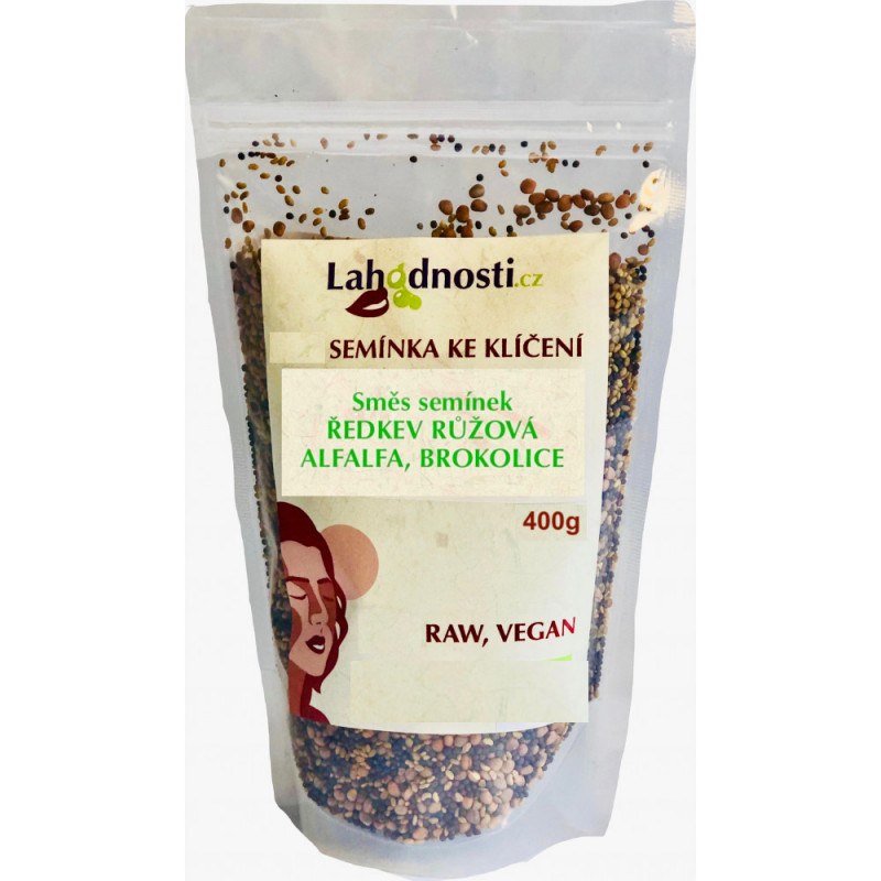 SMĚS SEMÍNEK ŘEDKEV RŮŽOVÁ, ALFALFA, BROKOLICE BIO - semínka ke klíčení 400g (Evropa)