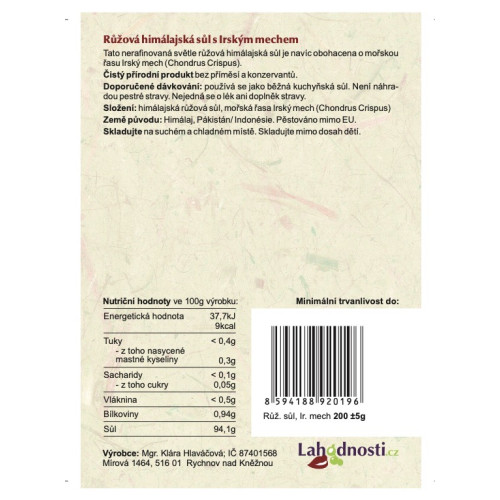 růžová himálajská sůl s irským mechem 200g
