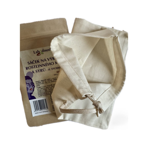 Sáček na výrobu rostlinného mléka a sýrů v biobavlně (21x27 cm) se šňůrkou